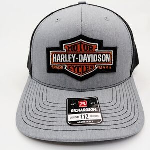 Harley Bar & Shield Patch Richardson 112 Snapback Cap Hat Gray Embroidered